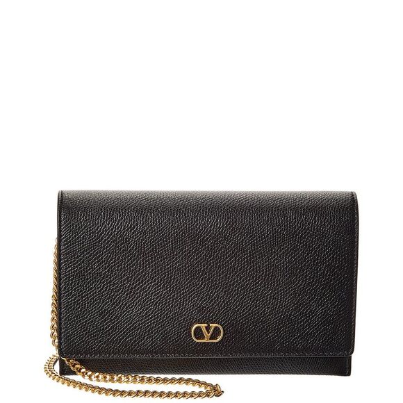 Valentino Vlogo Signature Leather Wallet On Chain Black